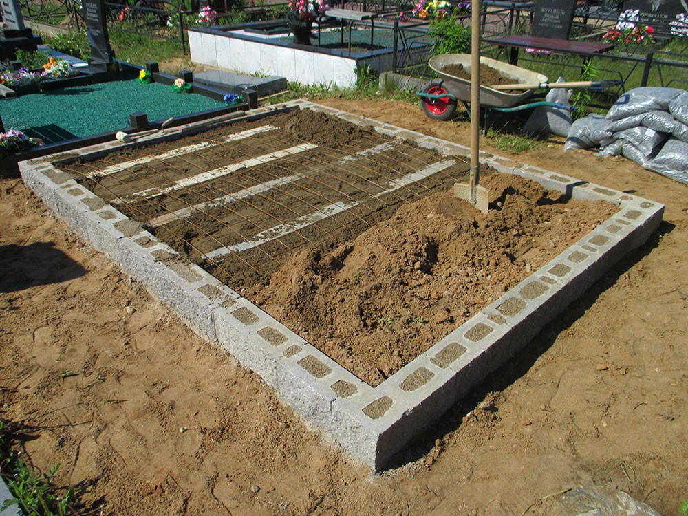 Ленточный фундамент под ограду - могильный цоколь